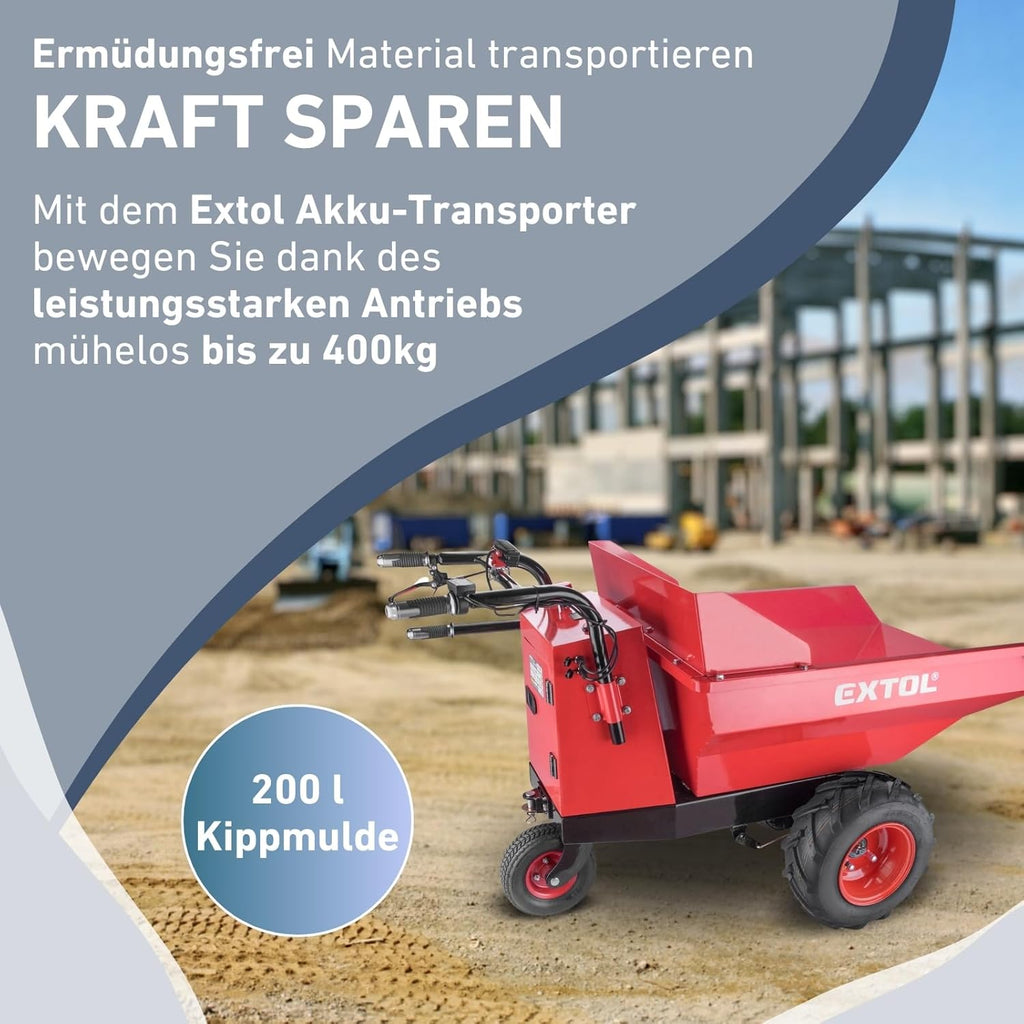 Elektrischer Dumper mit Akku, 200L Mulde, 400kg Traglast, EXTOL PREMIUM