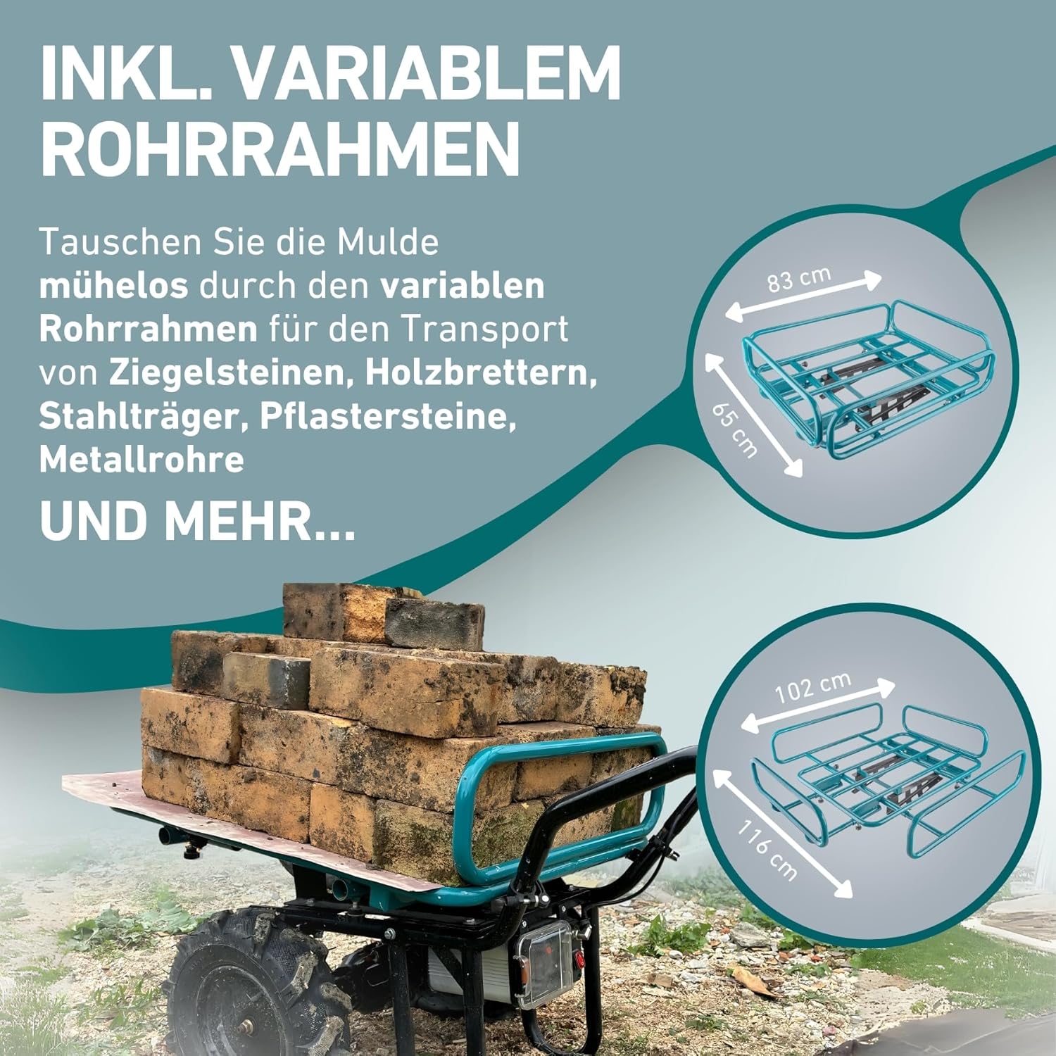 Elektrische Schubkarre mit Akku, 100L Mulde, EXTOL INDUSTRIAL