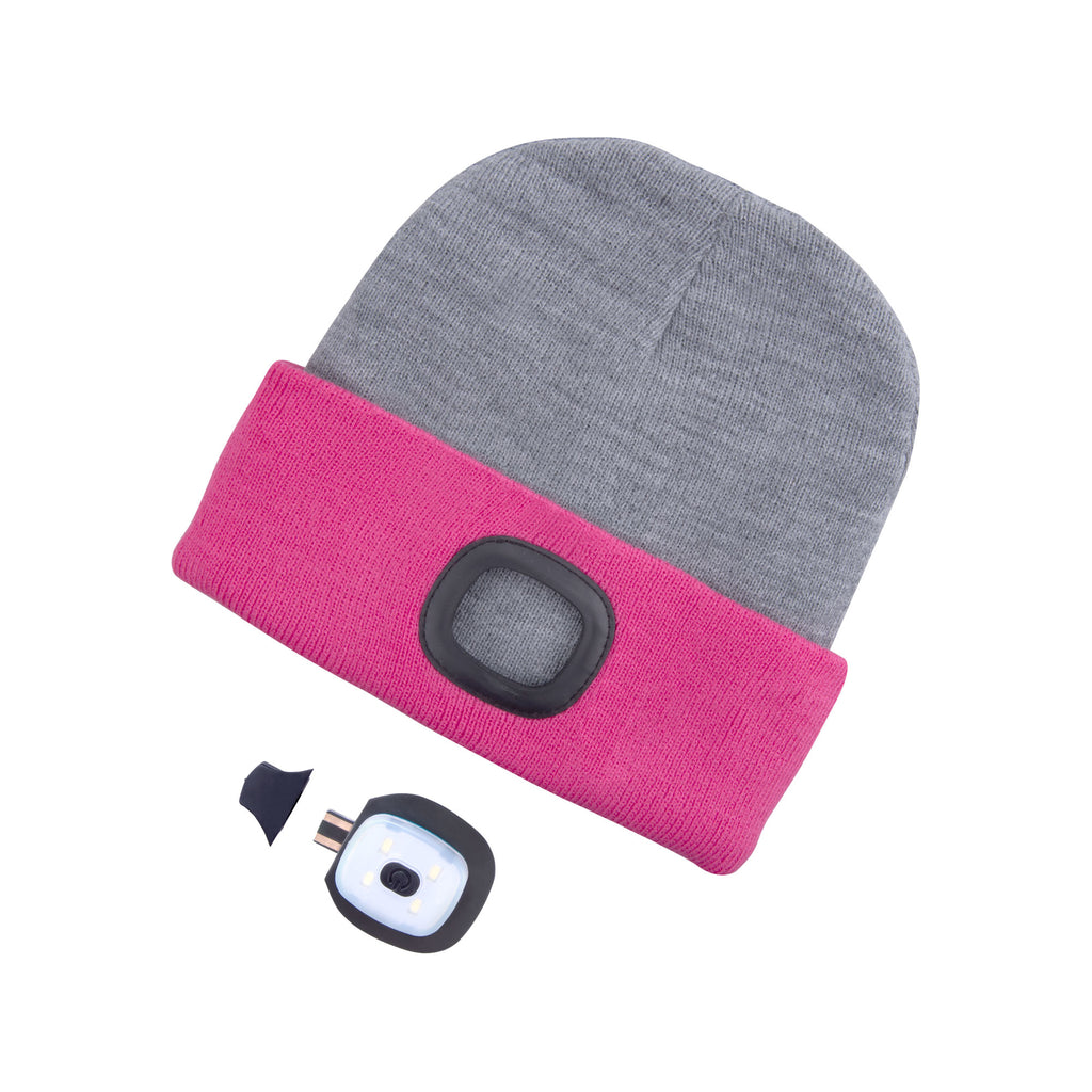 Mütze grau/pink oder pink/pink, doppelseitig mit Stirnlampe, LED 4x45lm, 300mAh Li-Ion, EXTOL