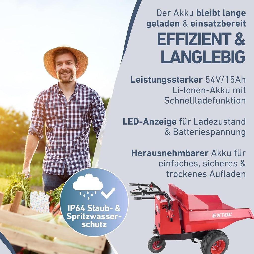 Elektrischer Dumper mit Akku, 200L Mulde, 400kg Traglast, EXTOL PREMIUM