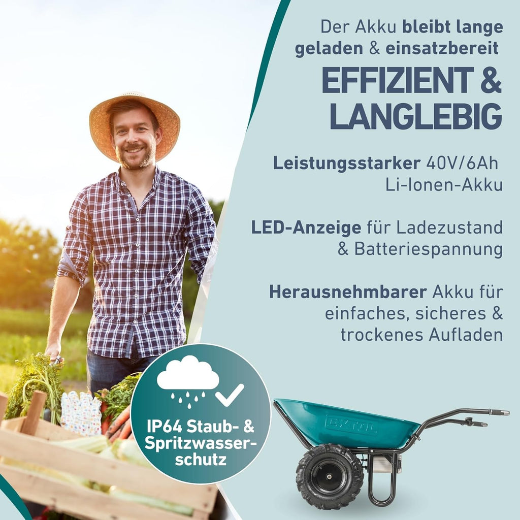 Elektrische Schubkarre mit Akku, 100L Mulde, EXTOL INDUSTRIAL