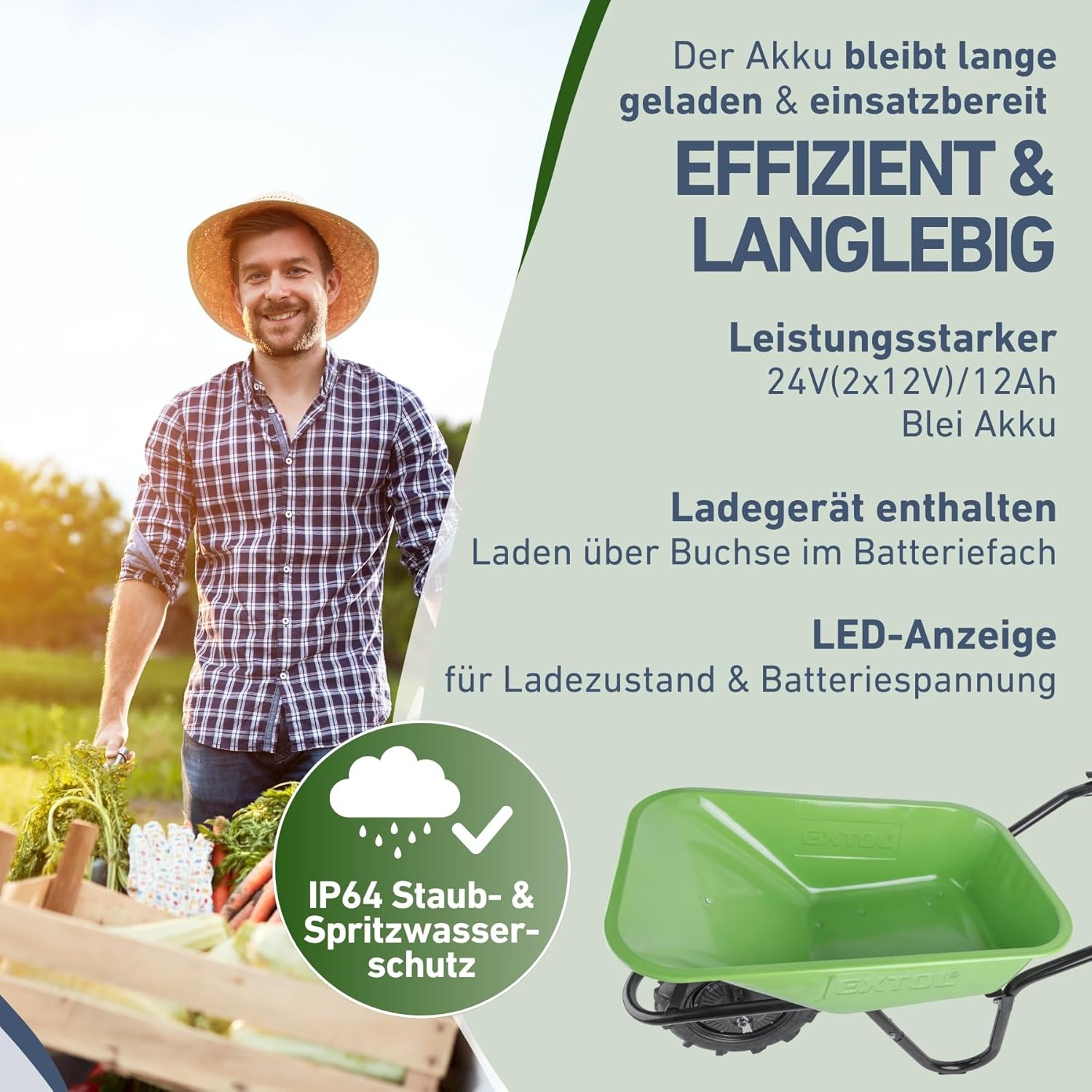 Elektrische Schubkarre mit Akku, 80L Mulde, EXTOL CRAFT