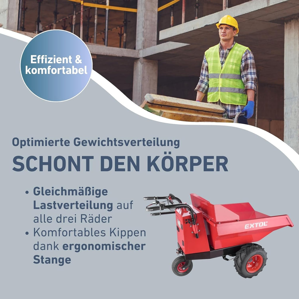Elektrischer Dumper mit Akku, 200L Mulde, 400kg Traglast, EXTOL PREMIUM