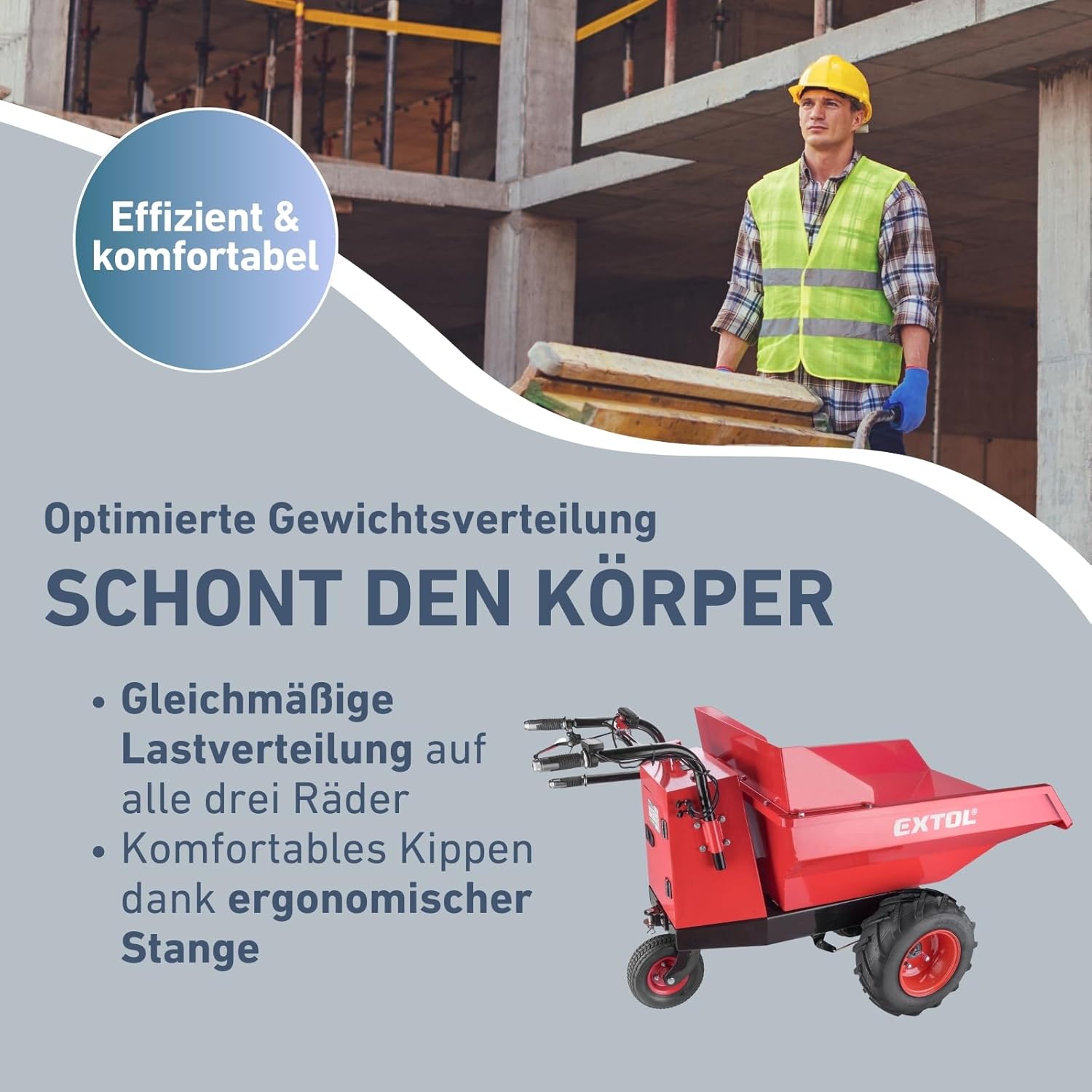 Elektrischer Dumper mit Akku, 200L Mulde, 400kg Traglast, EXTOL PREMIUM