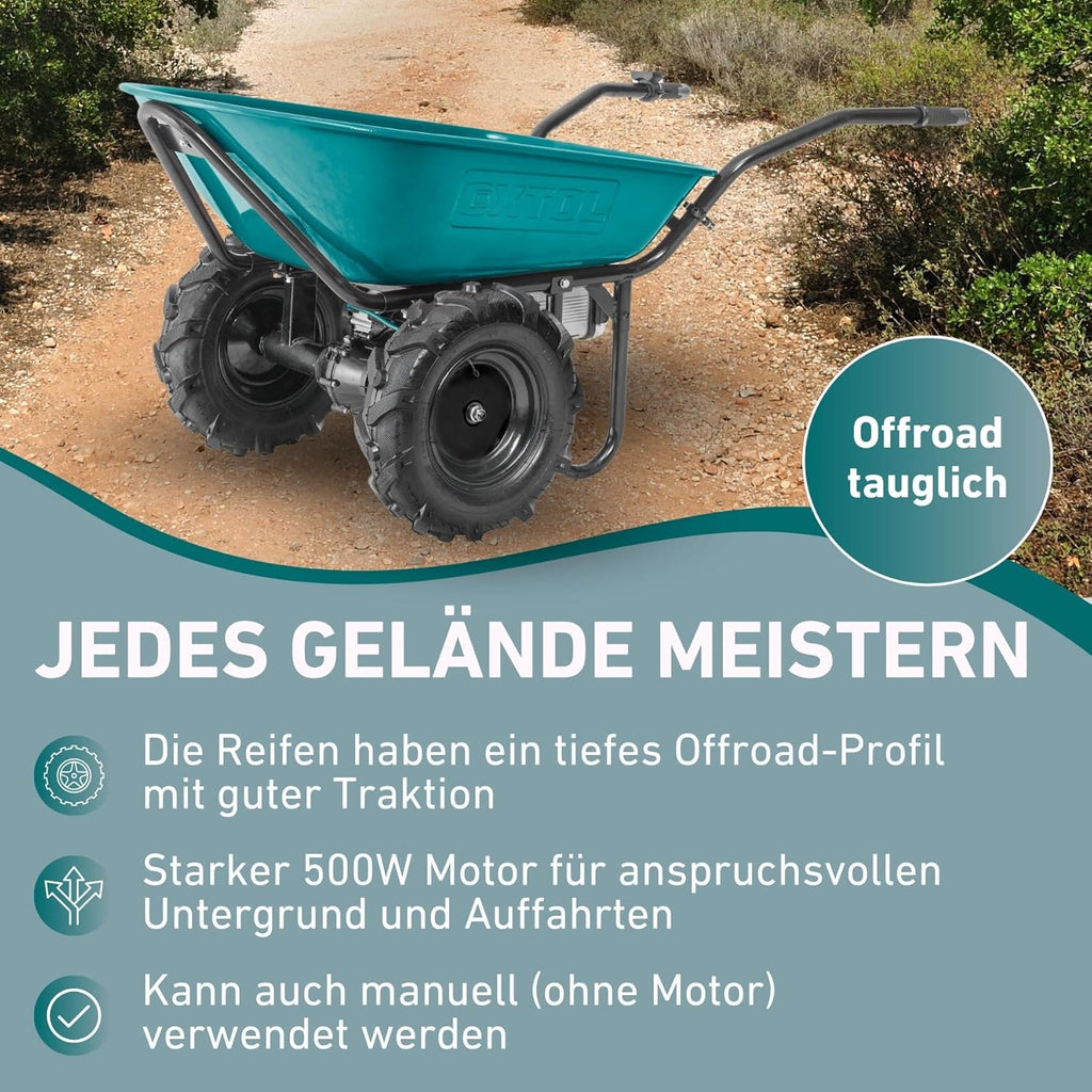 Elektrische Schubkarre mit Akku, 100L Mulde, EXTOL INDUSTRIAL