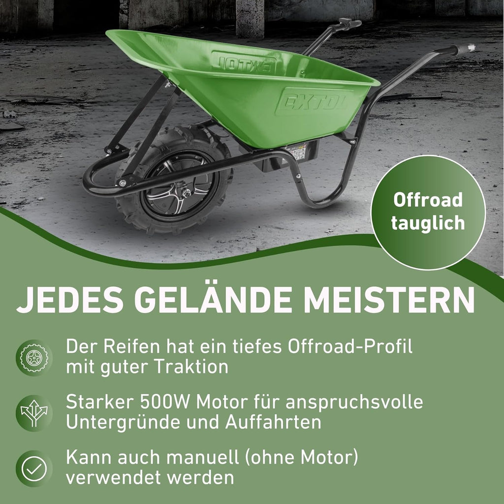 Elektrische Schubkarre mit Akku, 80L Mulde, EXTOL CRAFT