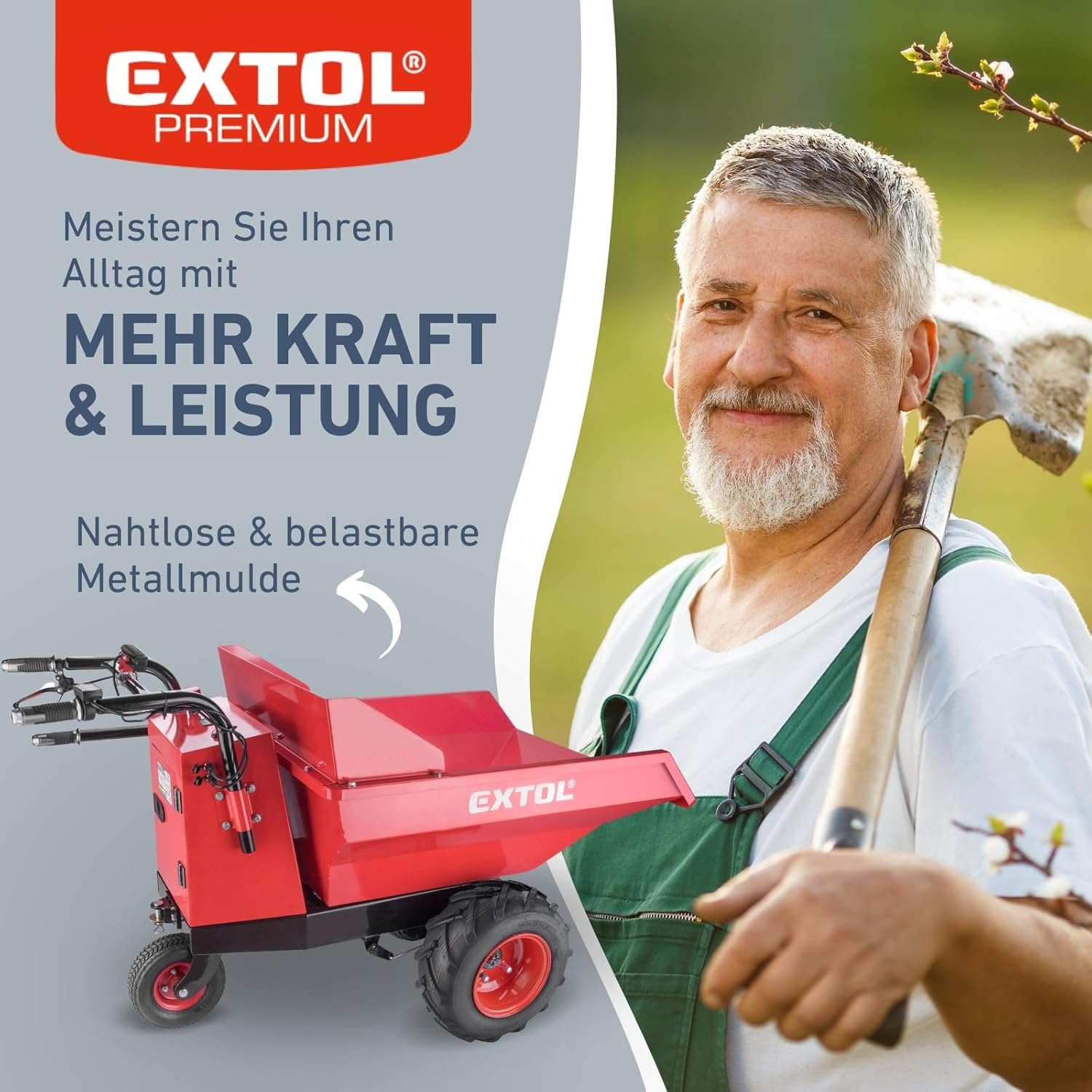 Elektrischer Dumper mit Akku, 200L Mulde, 400kg Traglast, EXTOL PREMIUM