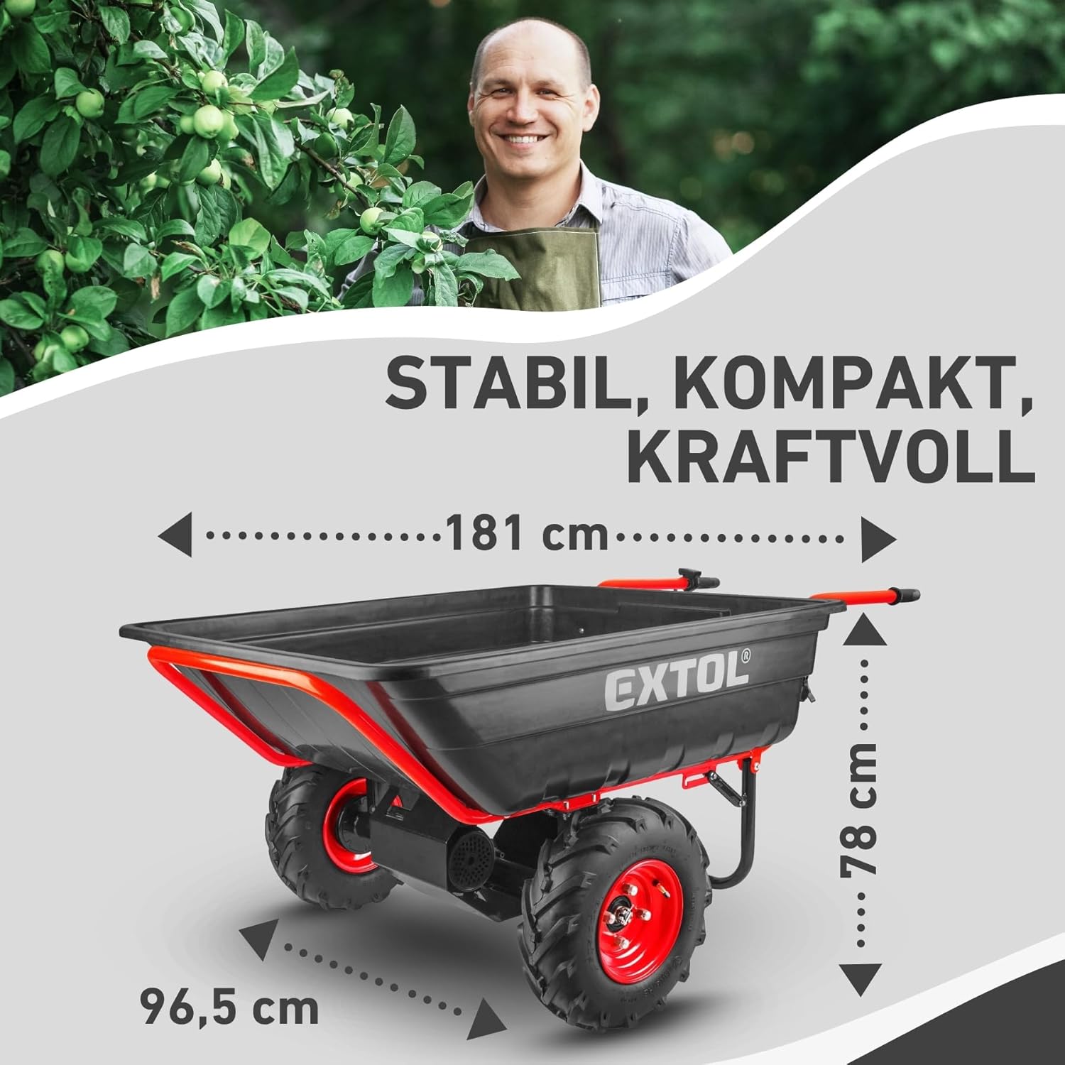 Elektrische Schubkarre mit Akku, 300kg, 300L Mulde, 40V, EXTOL PREMIUM