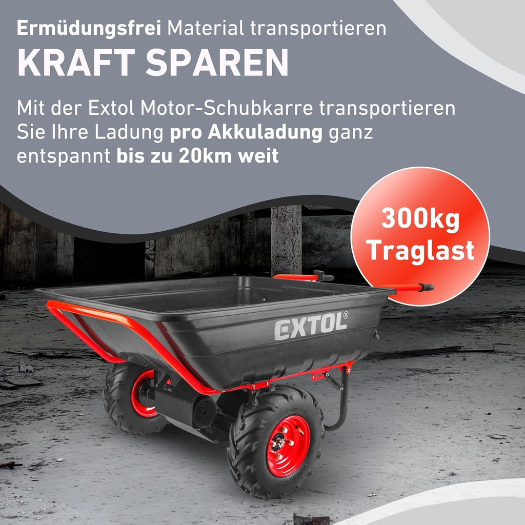 Elektrische Schubkarre mit Akku, 300kg, 300L Mulde, 40V, EXTOL PREMIUM