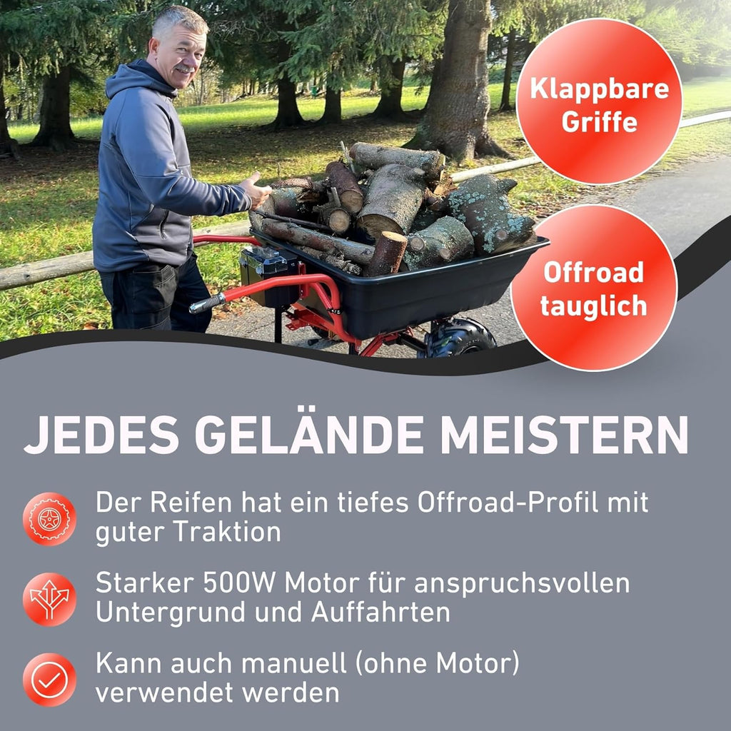 Elektrische Schubkarre mit Akku, 300kg, 300L Mulde, 40V, EXTOL PREMIUM