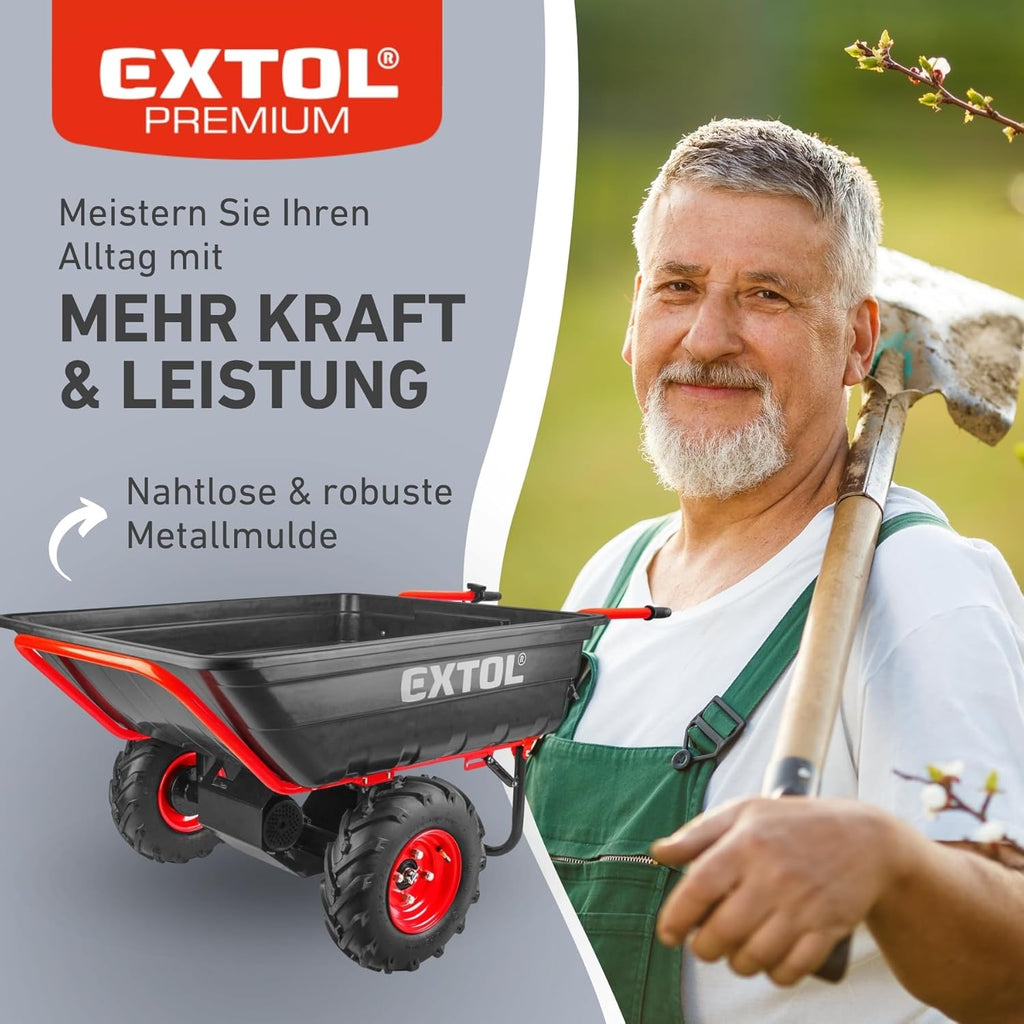 Elektrische Schubkarre mit Akku, 300kg, 300L Mulde, 40V, EXTOL PREMIUM
