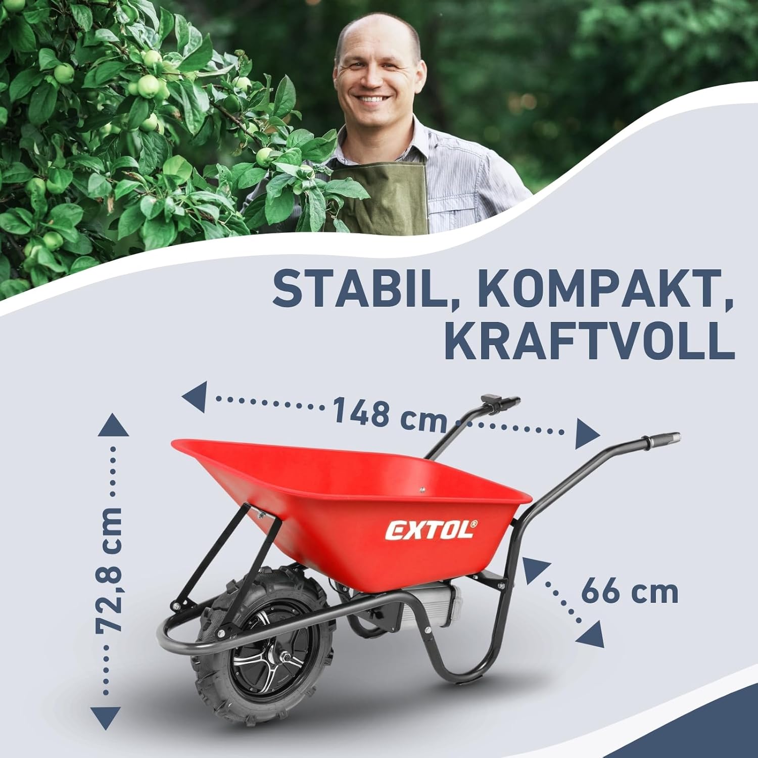 Elektrische Schubkarre mit Akku, 80L Mulde, EXTOL PREMIUM