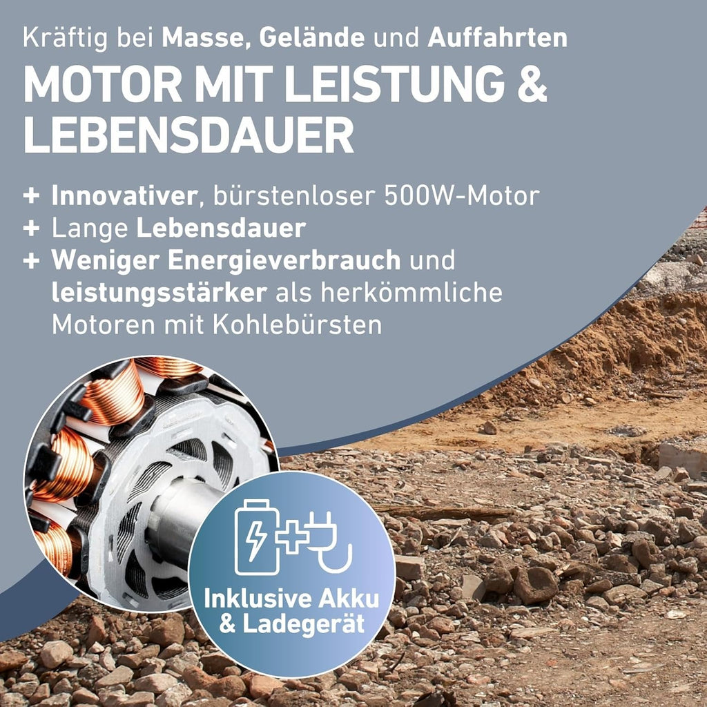 Elektrische Schubkarre mit Akku, 80L Mulde, EXTOL PREMIUM